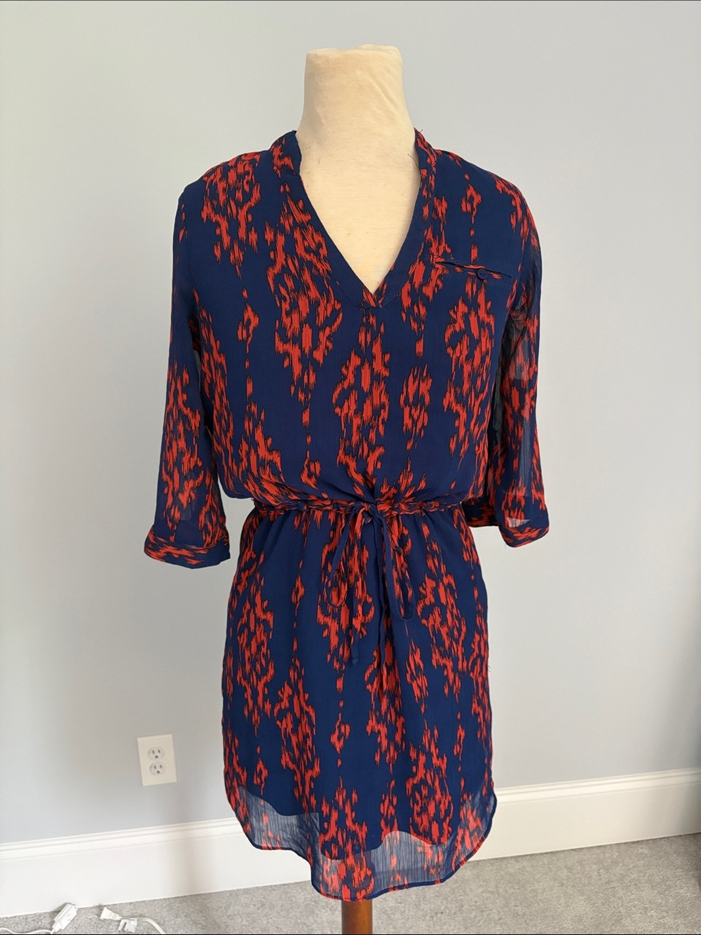 A. Byer Navy and Red Mini Dress with Tie Waist